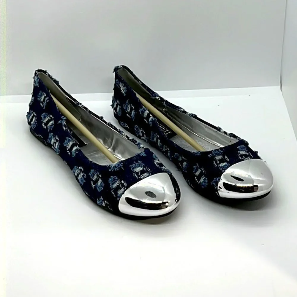 Denim Patchwork Flats By Fahrenheit.  Size 6